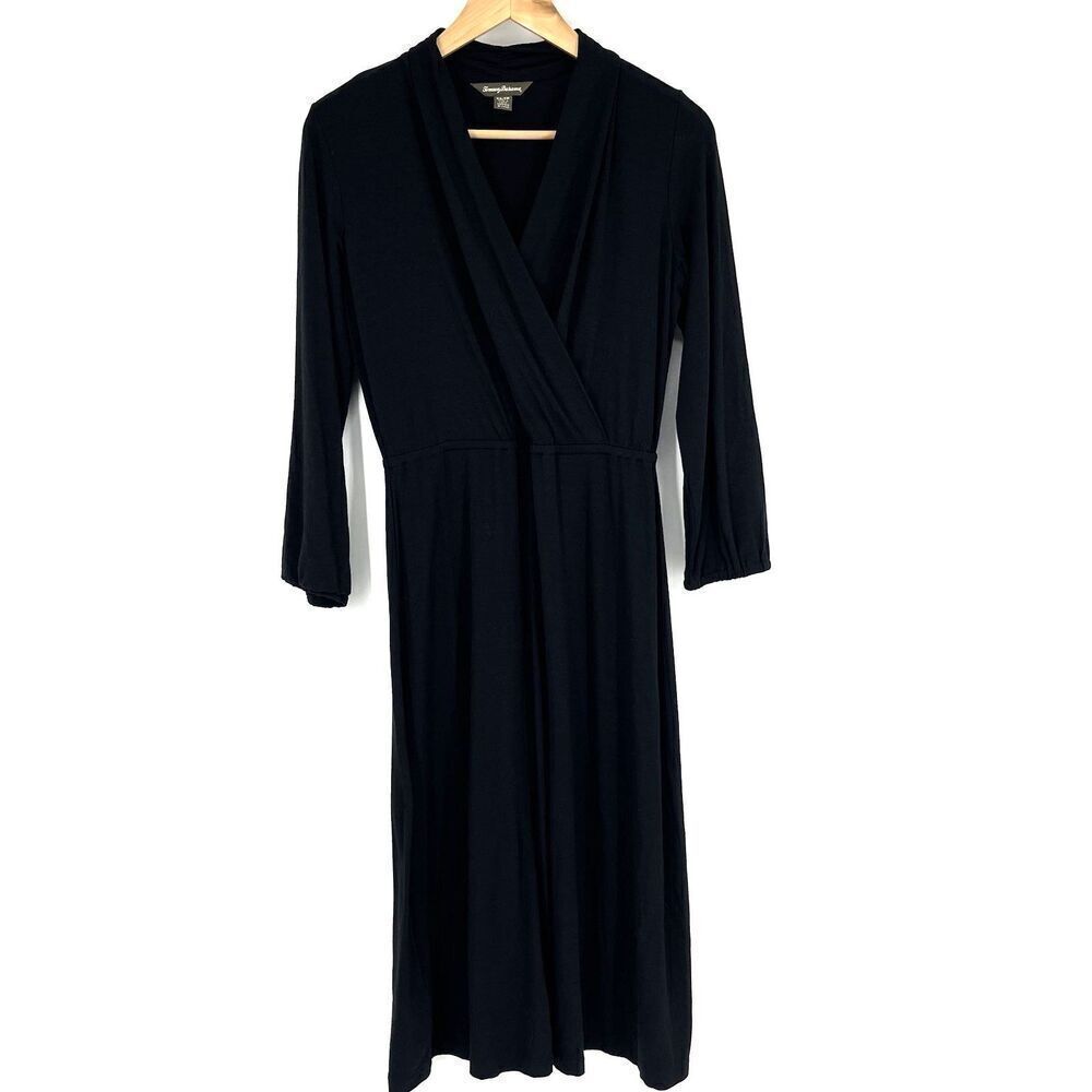 Tommy Bahama Black Faux-Wrap Midi Dress